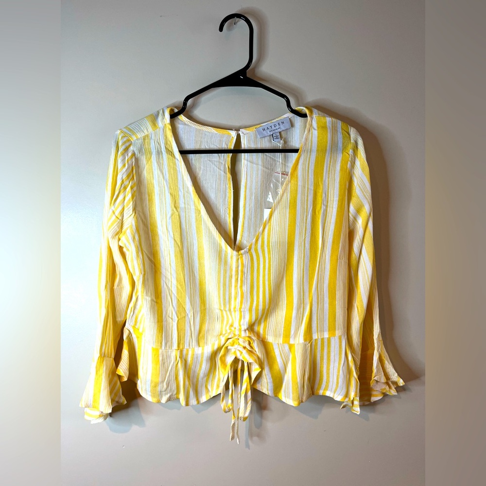 Hayden Yellow and White Striped Tie-Front Blouse